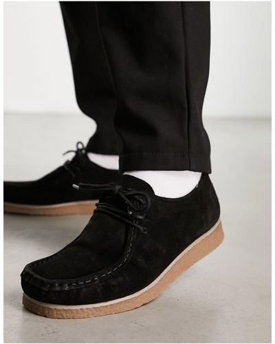 Pull&Bear Faux Suede Lace Up Shoes - Black