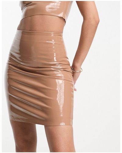 Commando Co-ord Faux Patent Leather Mini Skirt - Brown