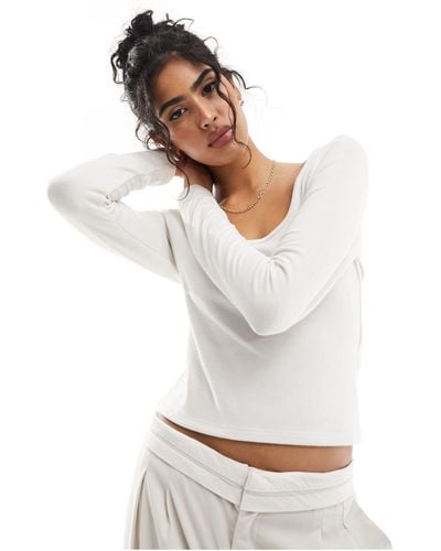 Abercrombie & Fitch Lounge Jersey Scoop Neck Long Sleeve Top - White