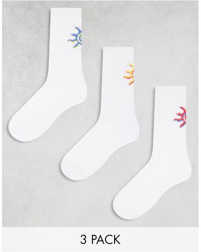 ASOS 3 Pack Sport Sock With Sun Embroidery - White
