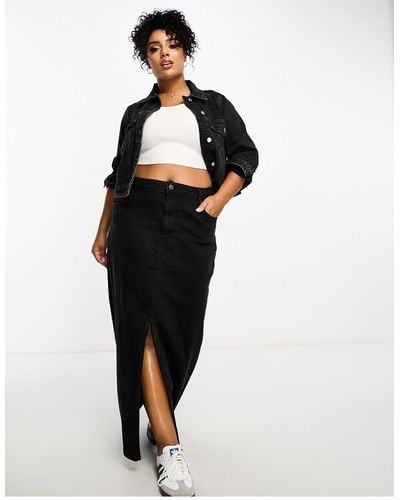 ASOS Asos Design Curve Denim Maxi Skirt With Split Hem - Black