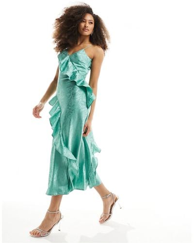 Y.A.S Bridesmaid Jacquard Cami Maxi Dress With Ruffle Detail - Blue