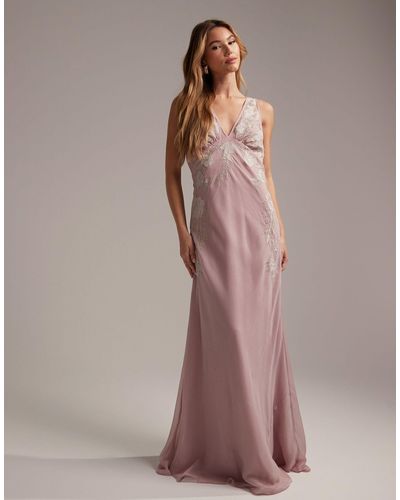 ASOS Bridesmaid Sleeveless Maxi Dress With Floral Applique - Pink