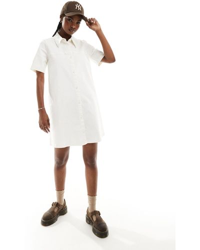 Monki – kurzärmliges minihemdkleid - Weiß