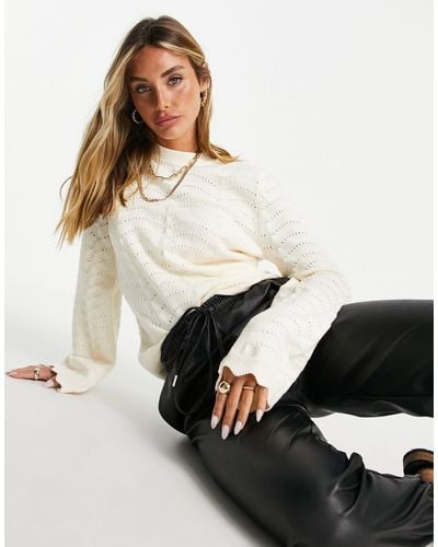 Fashion Union Scallop Edge Pointelle Sweater - White