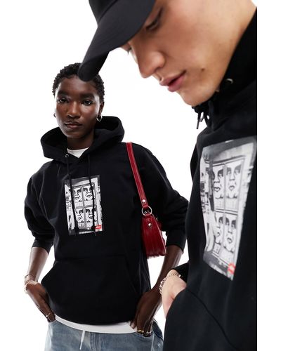 Obey Sudadera negra unisex con capucha y estampado fotográfico icon - Negro