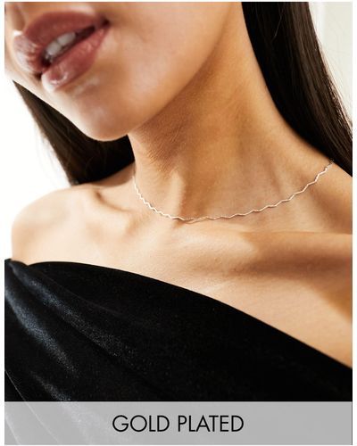 Orelia 18k Gold Plated Fine Wave Chain Necklace - Black