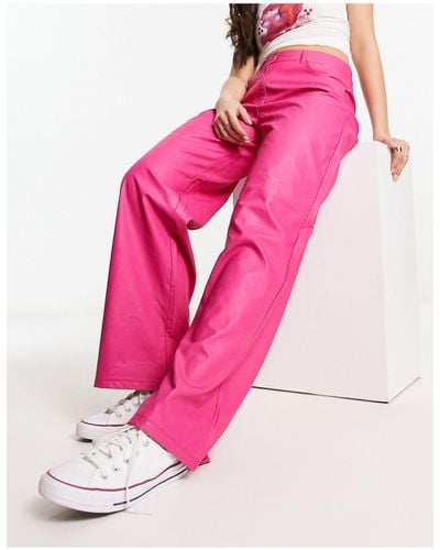 ONLY Hope High Waisted Faux Leather Pants - Pink