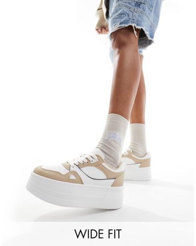 London Rebel London rebel - sneakers flatform a pannelli bianche e beige a pianta larga - Bianco