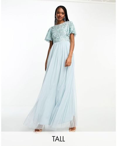 Beauut Tall - l'invitée - robe longue ornementée avec dos ouvert - glacier - Bleu