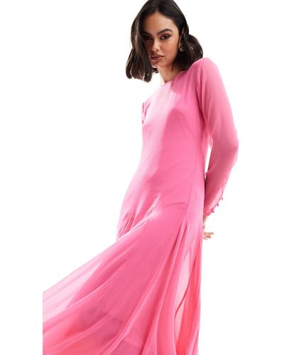 ASOS – transparentes, wadenlanges zeltkleid aus chiffon - Pink