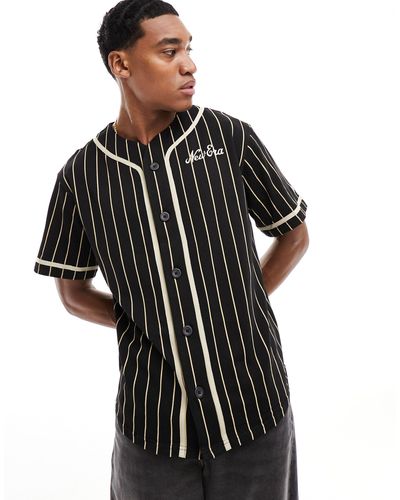 KTZ Pinstripe Baseball Shirt With Script Embroidery - Black