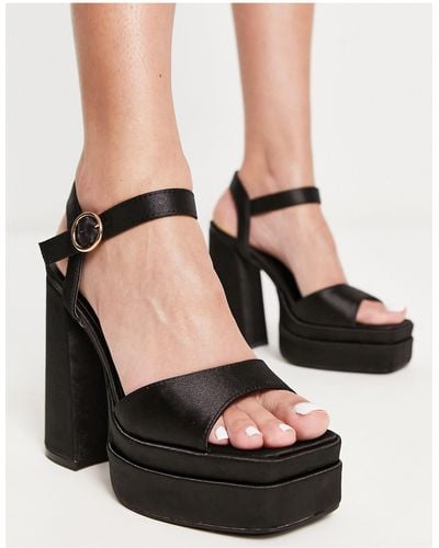 New Look Double Platform Square Toe Heeled Sandals - Black