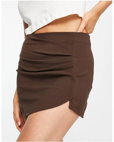 Urban Revivo Draped Front Mini Skirt - Brown