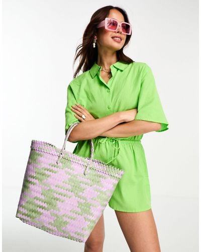 Vero Moda Geweven Strandtas - Groen