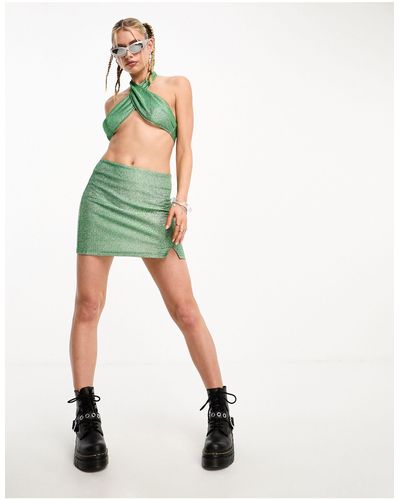Noisy May Glitter Split Skirt - Green