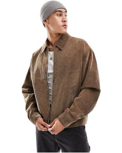 ASOS Oversized Harrington Jacket With Washed Cord - Brown