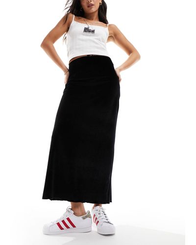 ASOS Velvet Midi Skirt With Lettuce Hem - Black
