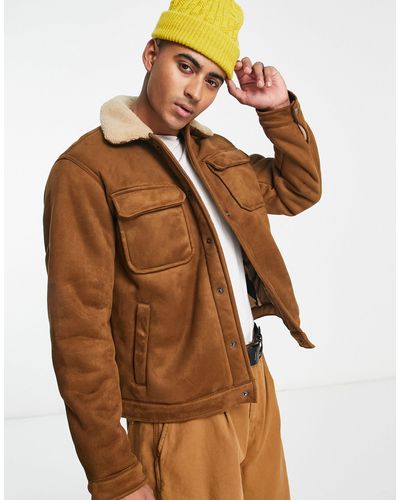 Faux suede trucker jacket abercrombie Clearance