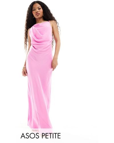 ASOS Asos Design Petite Satin Cowl Back Maxi Dress With Buckle Strap Detail - Pink