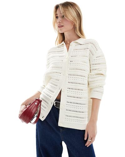 ASOS Knitted Button Front Collar Cardigan - White