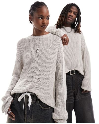 Weekday Unisex Jordan Open Knit Sweater - Grey