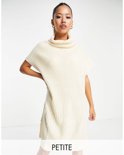 Threadbare Petite Aaliyah Roll Neck Knitted Mini Dress - Natural