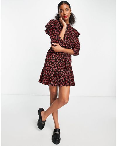 Whistles Aangerimpelde Mini-jurk Met Volant En Bloemenprint - Rood