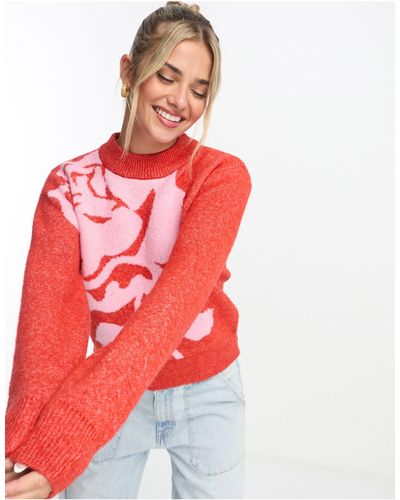 Monki High Neck Knitted Sweater - Red