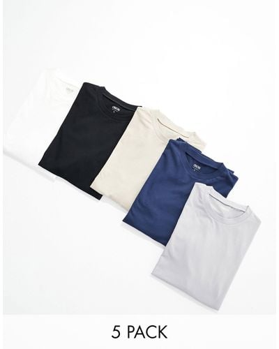 ASOS 5 Pack Long Sleeve T-shirts - Blue