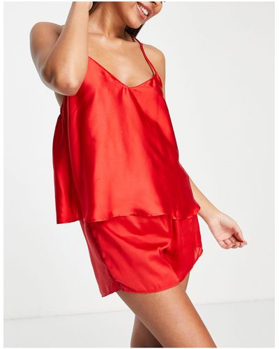 ASOS Satin & Lace Cami & Short Pyjama Set - Red