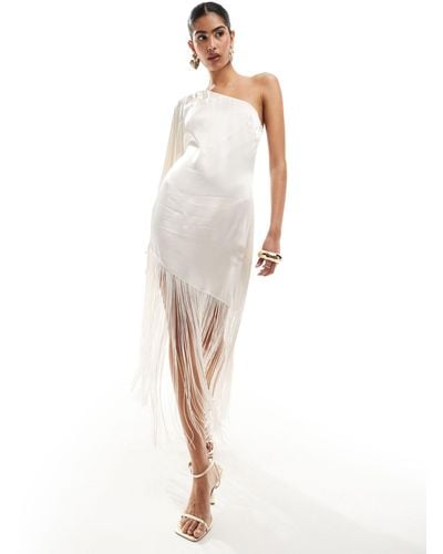 Pretty Lavish Hen One Shoulder Fringed Midaxi Dress - White