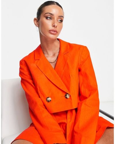 ASOS Linen Cropped Suit Blazer - Orange