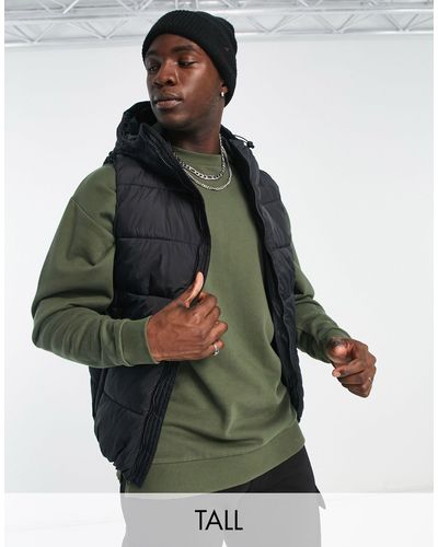 French Connection Tall Puffer Gilet With Hood - Green