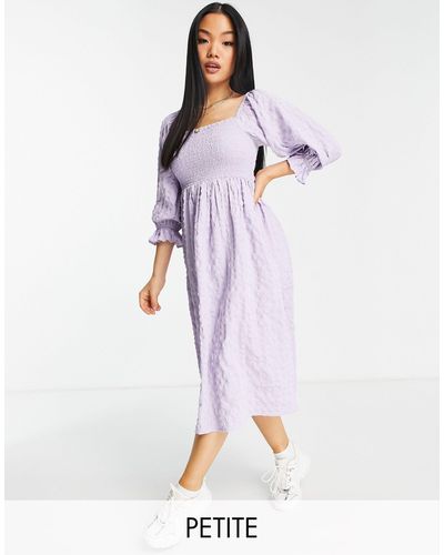 Miss Selfridge Petite Textured Shirred Midi Dress - Purple