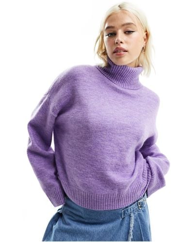 Monki Roll Neck Knitted Jumper - Purple