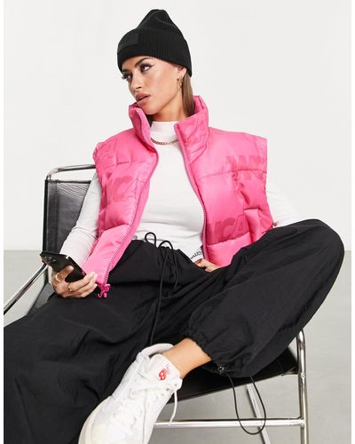 ASOS Reversible Padded Jacket With Zip Off Sleeves - Pink