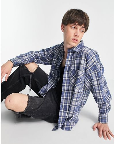 Good For Nothing Oversized Flannel Shirt - Blue