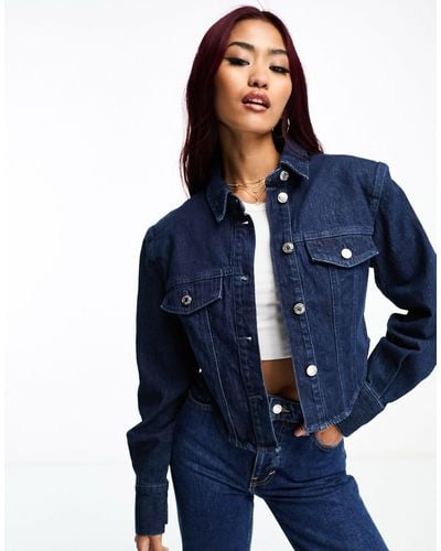 Bershka Giacca di jeans medio con dettaglio a corsetto - Blu