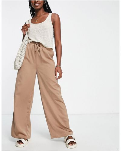 Lola May Straight Leg Trousers With Drawstring Waist - Brown