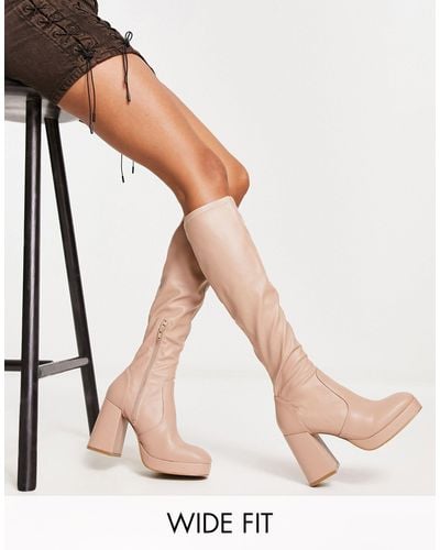 Schuh Wide Fit Della Second Skin Heeled Knee Boots - Natural