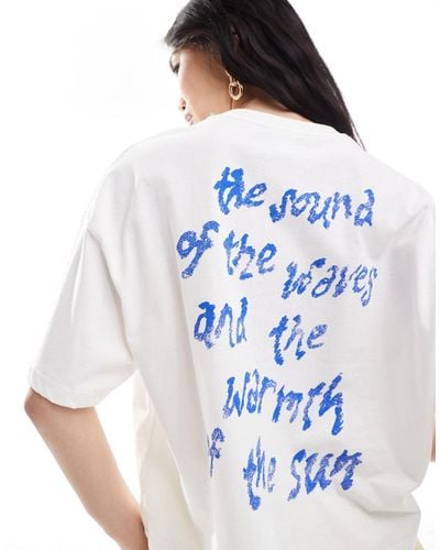 Bershka Star Print Oversized T-shirt - Blue
