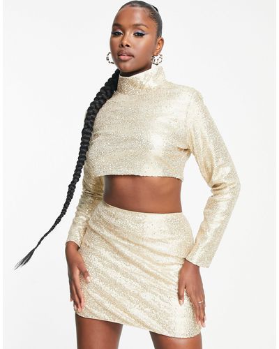 Collective The Label Exclusive Sequin Mini Skirt Co-ord - Natural