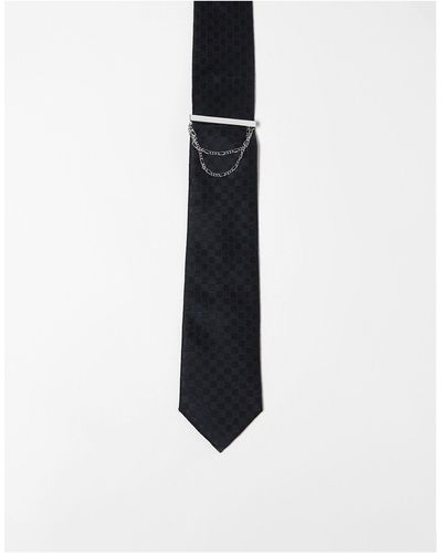 ASOS Cravatta sottile nera con fermacravatta - Nero