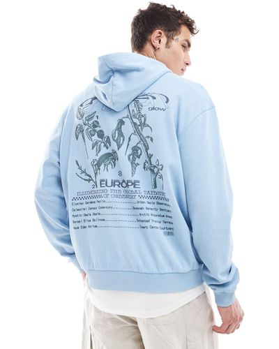 ASOS Oversized Hoodie With Europe Text Print - Blue