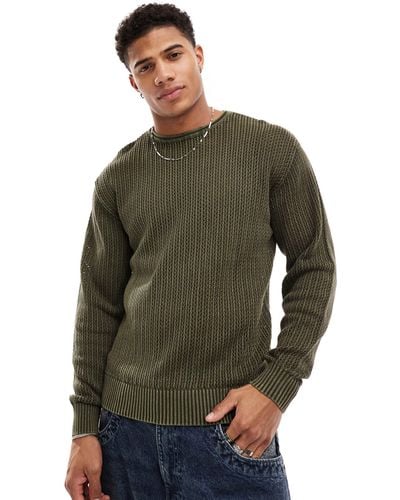 Pull&Bear Crochet Knitted Sweater - Green