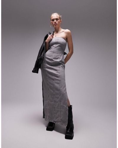 TOPSHOP Strapless Denim Dress - Gray