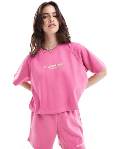 ONLY California Print Boxy Short Sleeve Sweat Top Co-ord - Pink