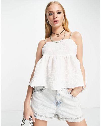 ONLY Textured Bow Back Peplum Cami Top - White