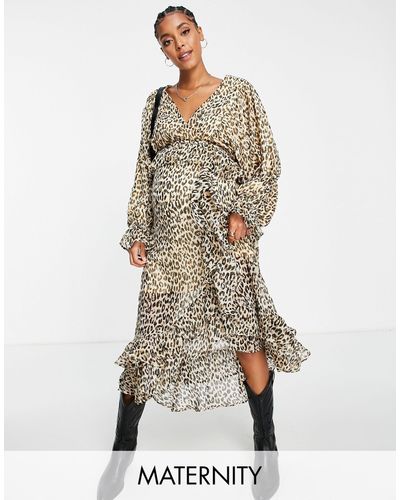 River Island River island maternité - robe portefeuille mi-longue à imprimé léopard - beige - Blanc